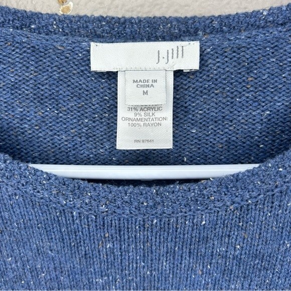 J. Jill blue silk blend knit pullover sweater with side stripe panel size medium - Picture 4 of 5